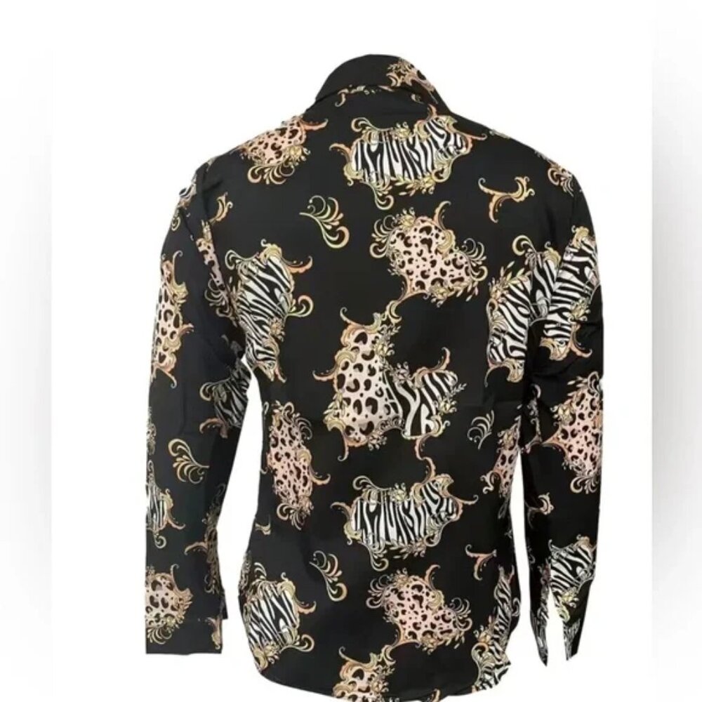 Passion Baroque Plus Size Floral Print Polo Neck Blouse - Picture 3 of 3